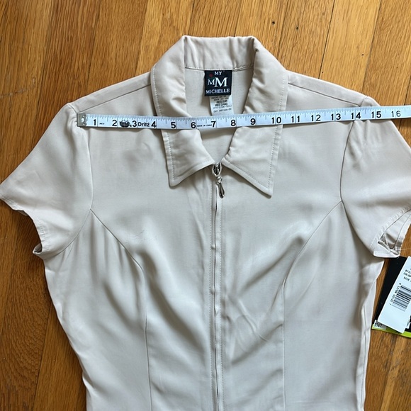 90s Vintage Deadstock NWT Tan Zip Front Blazer / Top Fitted Collar Top Size M - Picture 15 of 16